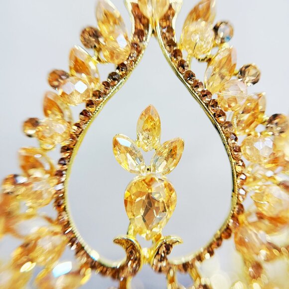 Bridal Tiara Crown, Gold Crystal Beaded Headpiece, Gold Pageant Crown - Picture 6 of 8